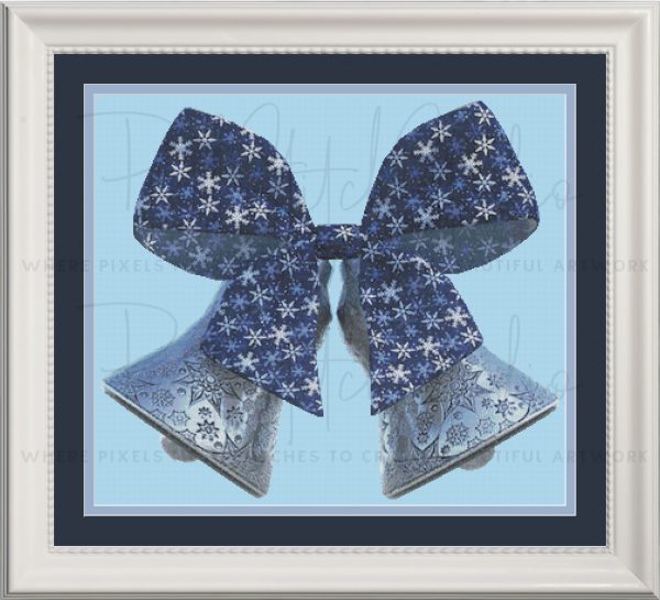 Silver Bells Cross Stitch Pattern - White Frame, Light Blue Fabric