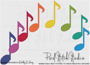 Colorful Music Note Arch Cross Stitch Pattern - Unframed