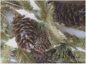 Evergreen and Pine Cones Cross Stitch Pattern - Unframed
