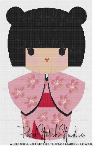 Sakura Japanese Doll Cross Stitch Pattern - Unframed